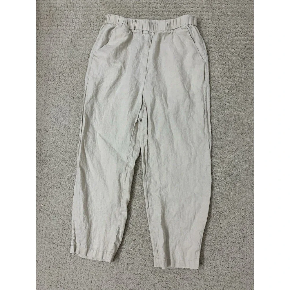 Quince Womens 100% European Linen Tan Driftwood Elastic Waistband Pants Small - Picture 2 of 9